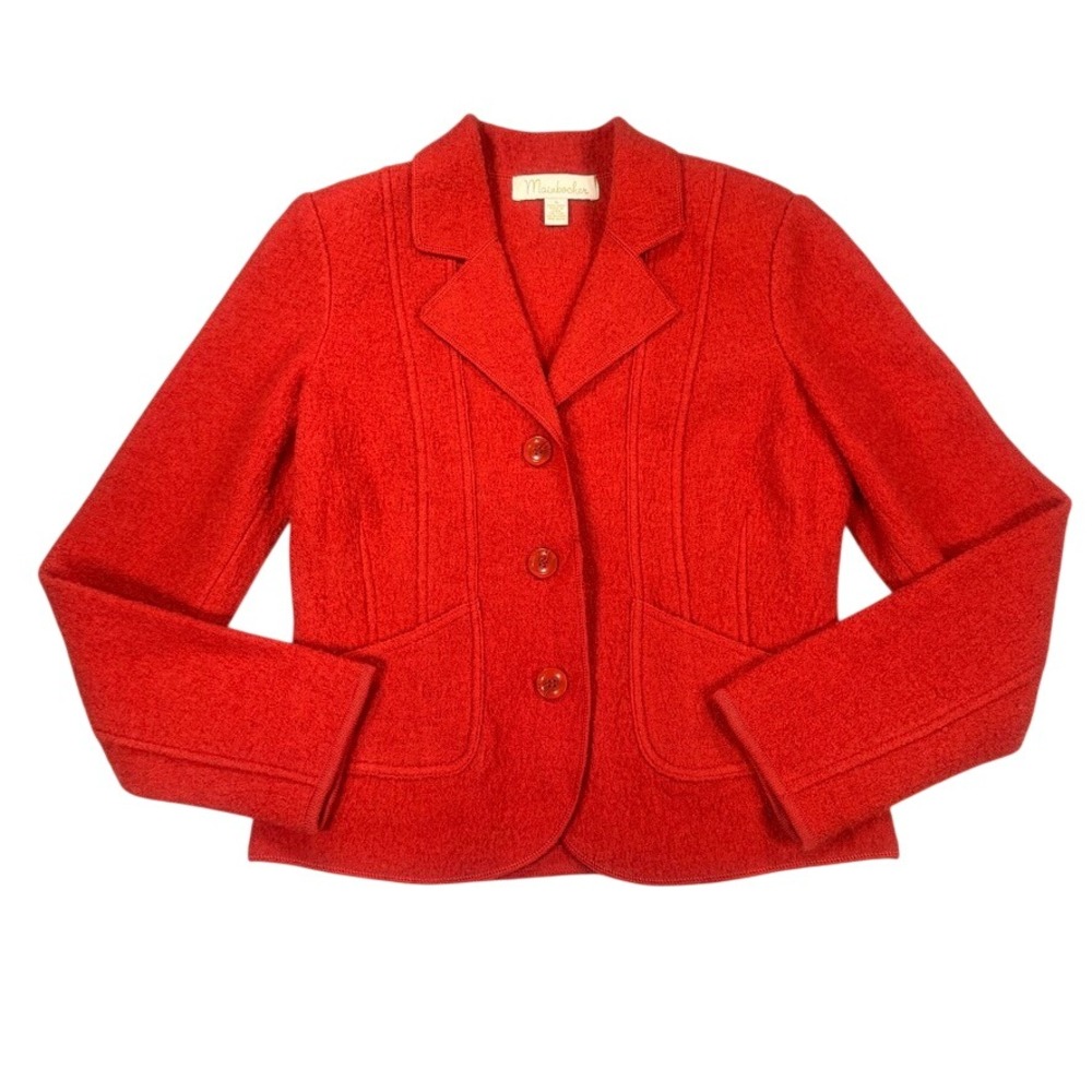 Mainbocher Wool Textured Blazer Small Womens Red Orange Shoulder Pads